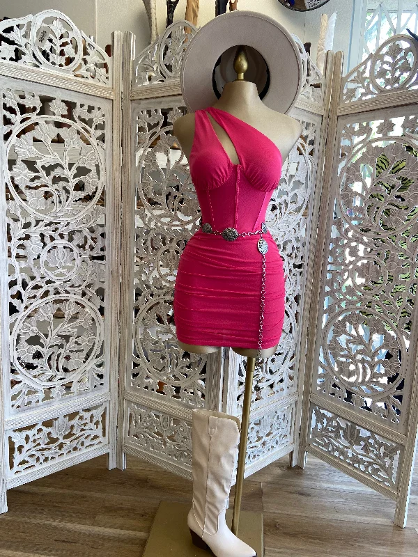 Hot Pink Cutout Mini Dress Elegant Lace-Up Mini Dress