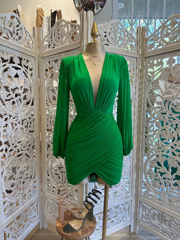 Wrapped Deep V Mini Dress Elegant Velvet Mini Dress