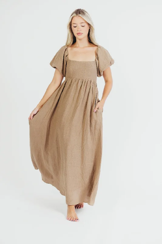 Candace Maxi Dress in Mocha - 100% Linen - Bump Friendly Tunics Vintage classic