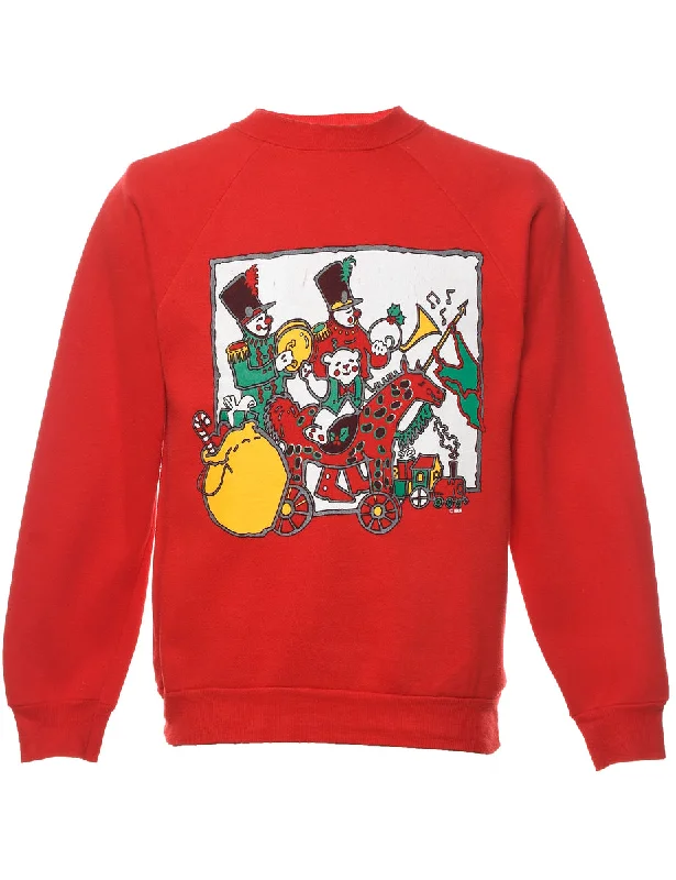 Red Printed Christmas Sweatshirt - M Hoodie with Elastic Cuffs Stretchable Comfortable Red Printed Christmas Sweatshirt - M Hoodie with Elastic Cuffs Stretchable Comfortable