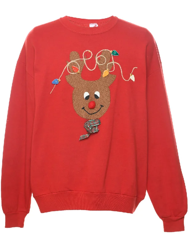 Reindeer Christmas Sweatshirt - XL Hoodie with High Neck Warm Protective