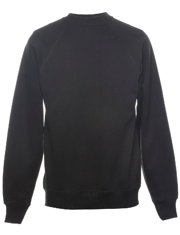 Black Plain Sweatshirt - S Hoodie with Hem Embroidery Detailed Premium