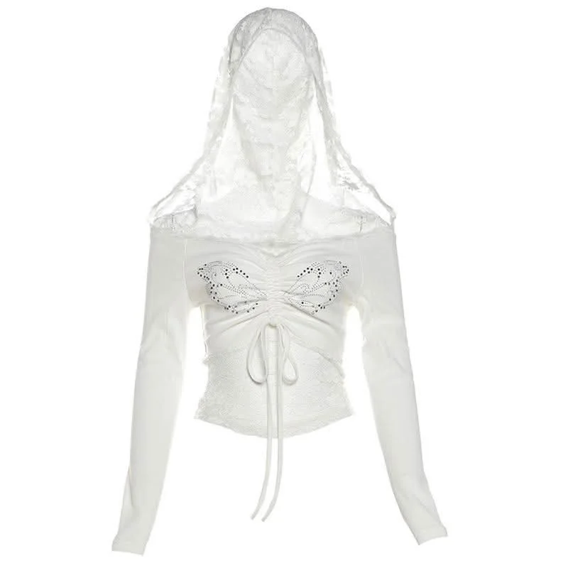 Hoodie off shoulder long sleeve lace beaded drawstring top Hoodie with Oversized Fit Loose Comfortable Hoodie off shoulder long sleeve lace beaded drawstring top Hoodie with Oversized Fit Loose Comfortable
