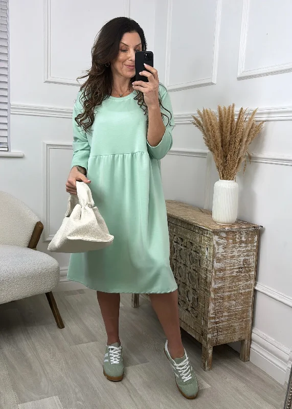Ailbhe Green Smock Sweatshirt Dress Hoodie with Hem Ribbing Snug Secure