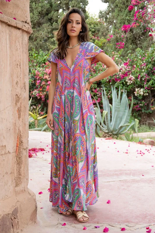 Iris Purple Paisley Maxi Dress Tunics Trendy modern