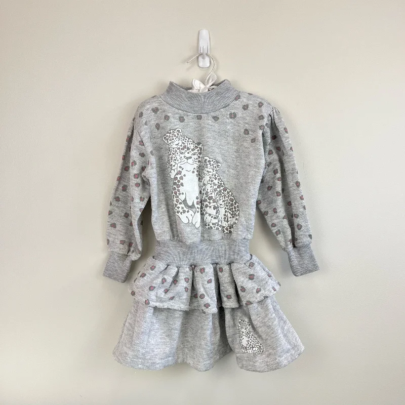Vintage Ala Mode Drop Waist Cheetah Sweatshirt Dress 6 Hoodie with Hem Raw Edge Edgy Unfinished Vintage Ala Mode Drop Waist Cheetah Sweatshirt Dress 6 Hoodie with Hem Raw Edge Edgy Unfinished