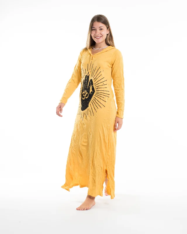 Womens Hand of Om Long Hoodie Dress in Yellow Hoodie with Oversized Fit Loose Comfortable Womens Hand of Om Long Hoodie Dress in Yellow Hoodie with Oversized Fit Loose Comfortable