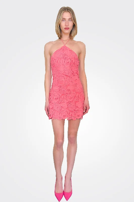 Dory Mini Dress - Coral Trendy Denim Mini Dress