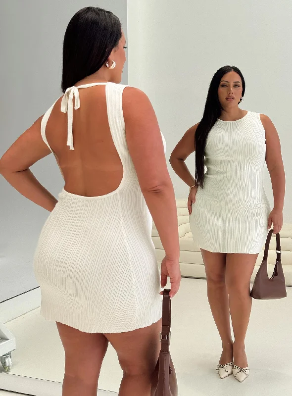 Mayok Mini Dress Cream Curve Comfortable Fit-and-Flare Mini Dress