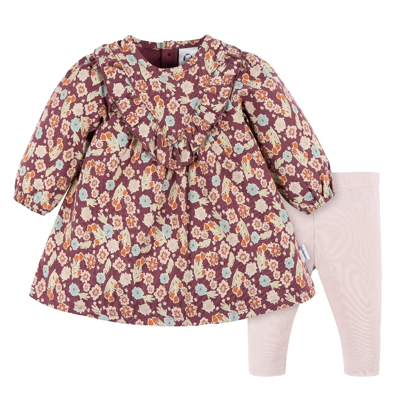 2-Piece Baby Girls Floral Dress & Legging Set Fashionable Quick-Dry Leggings