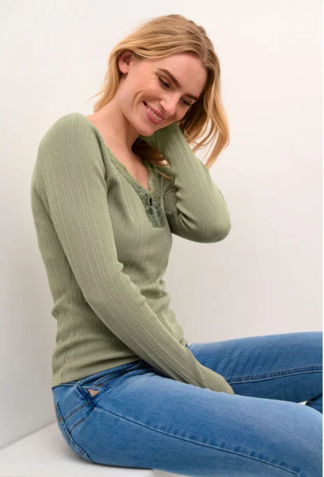 Maro Rib Pullover in Overland Trek Long Bell Sleeve