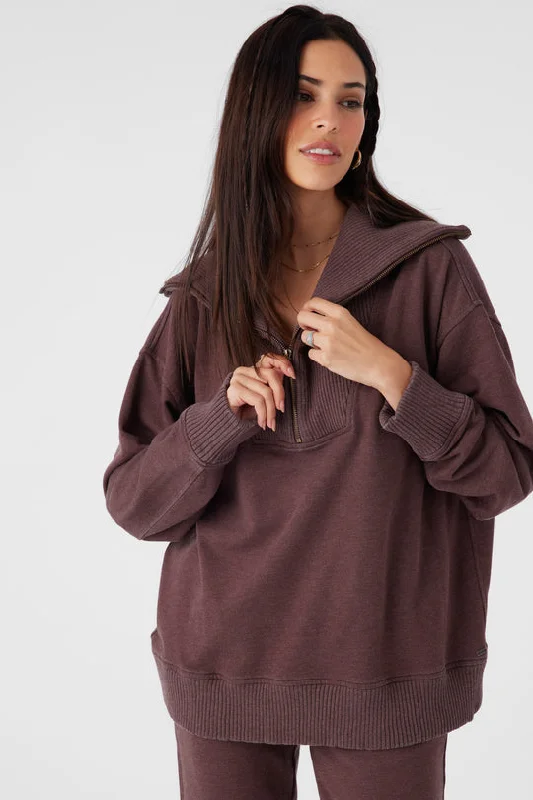 O'Neill KARMA FRENCH TERRY HALF ZIP PULLOVER - CHOCOLATE Set Sleeve Pullover
