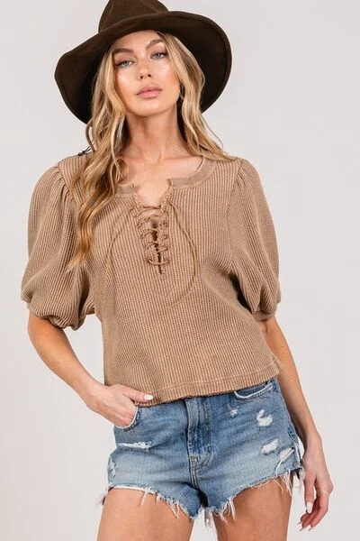 Hazel Blues® | SAGE+FIG Lace-Up Waffle Knit Crop Top Machine Wash Dry Clean Hand Wash Hazel Blues® | SAGE+FIG Lace-Up Waffle Knit Crop Top Machine Wash Dry Clean Hand Wash