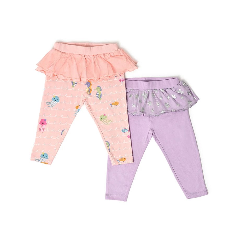 Baby Girl Legging with Tutu Ruffle- Pack of 2 Comfortable Slip-On Leggings