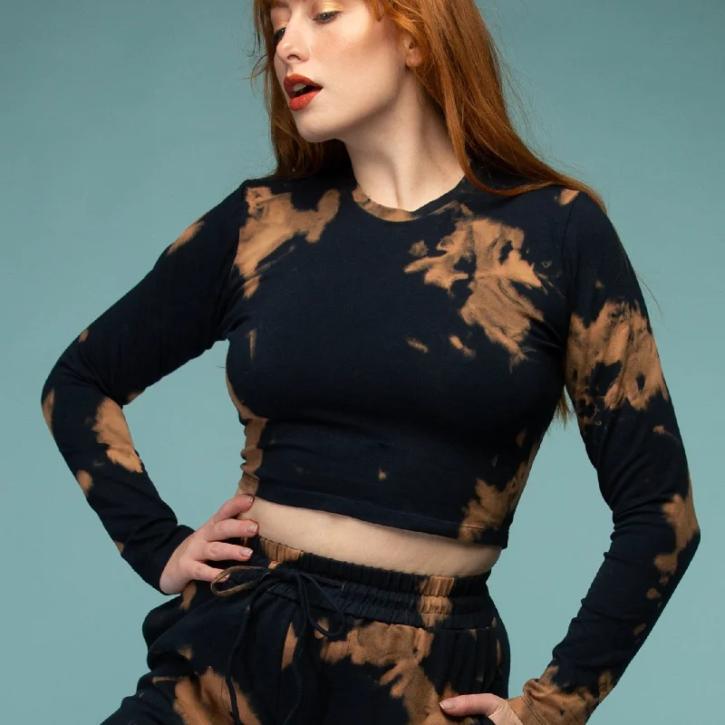 Leki Crop Top in Acid Wash Knit Fabric Woven Fabric Fleece Fabric