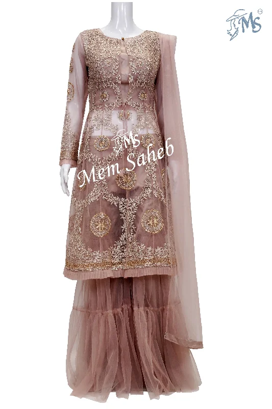 Indo Western Onion Pink Crop Top with Embroidery jacket and Gharara Pant Denim Fabric Leather Fabric Suede Fabric Indo Western Onion Pink Crop Top with Embroidery jacket and Gharara Pant Denim Fabric Leather Fabric Suede Fabric