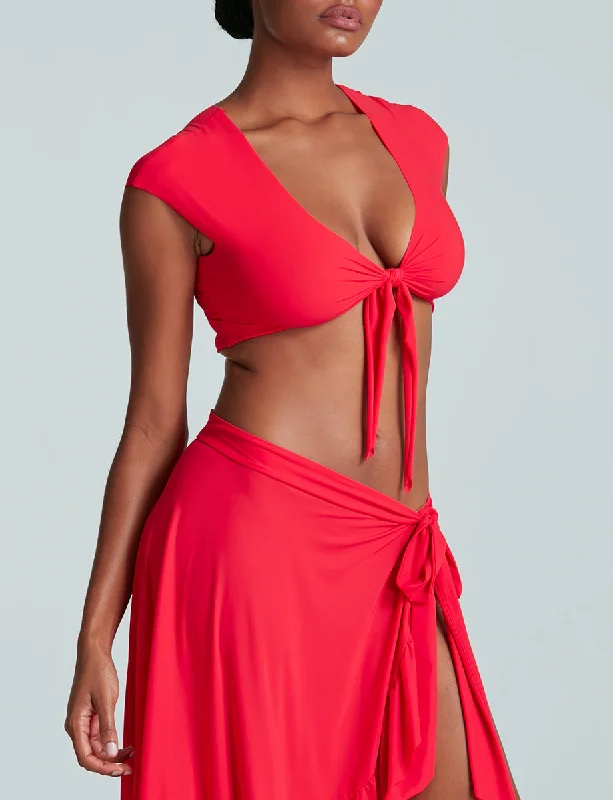 Classic Wrap Cover Up Crop Top Summer Crop Top Casual Short Sleeve