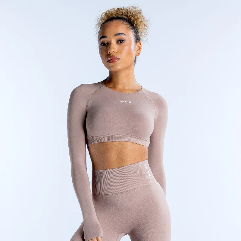 Dynamic Long Sleeve Crop Top Chenille Blend Fleece Blend Nylon Blend