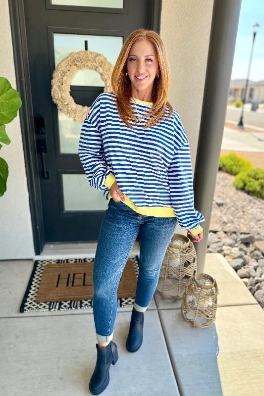 Hazel Blues® | Best Selling Larson Contrast Pullover in Blue/White Boat Neck Sweater Hazel Blues® | Best Selling Larson Contrast Pullover in Blue/White Boat Neck Sweater