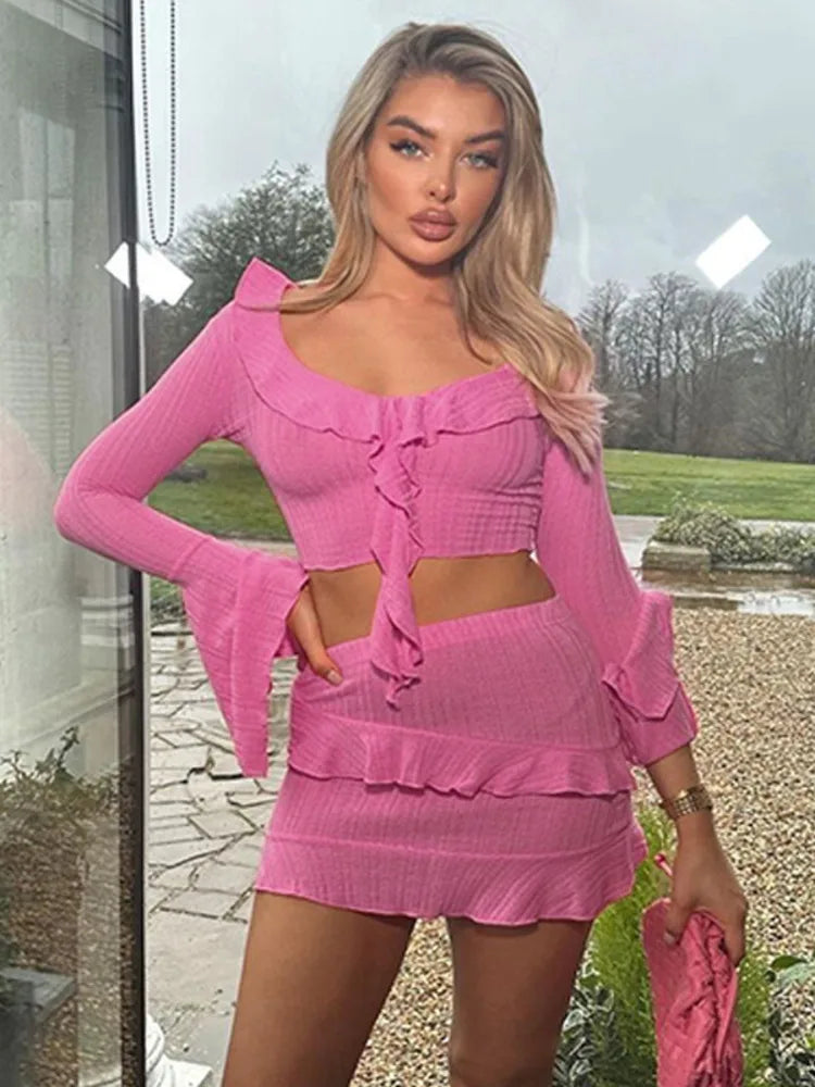 Lunivop Sexy Hot Girl Ruffled Edge Crop Top Mini Skirt Two-piece Set Slim Short Skirt Sets Beach Club Party Ladies Outfits Silk Blend Satin Velvet Lunivop Sexy Hot Girl Ruffled Edge Crop Top Mini Skirt Two-piece Set Slim Short Skirt Sets Beach Club Party Ladies Outfits Silk Blend Satin Velvet