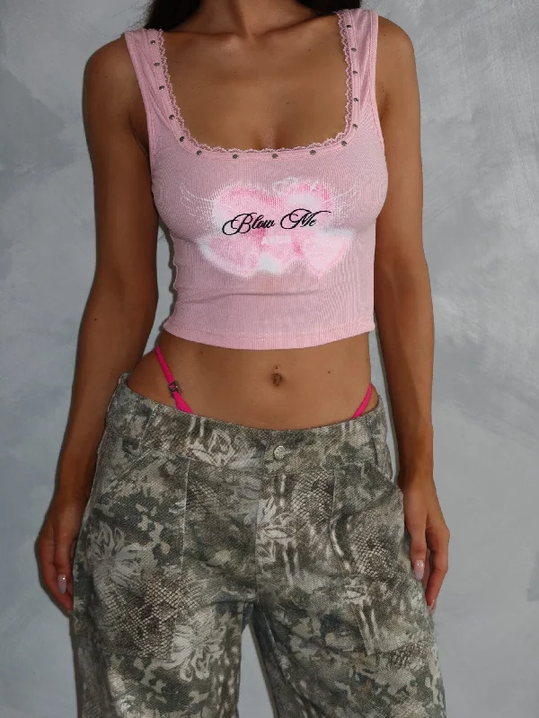 KISS ME CROP TOP LIGHT PINK Jersey Fabric Tulle Fabric Batik Fabric