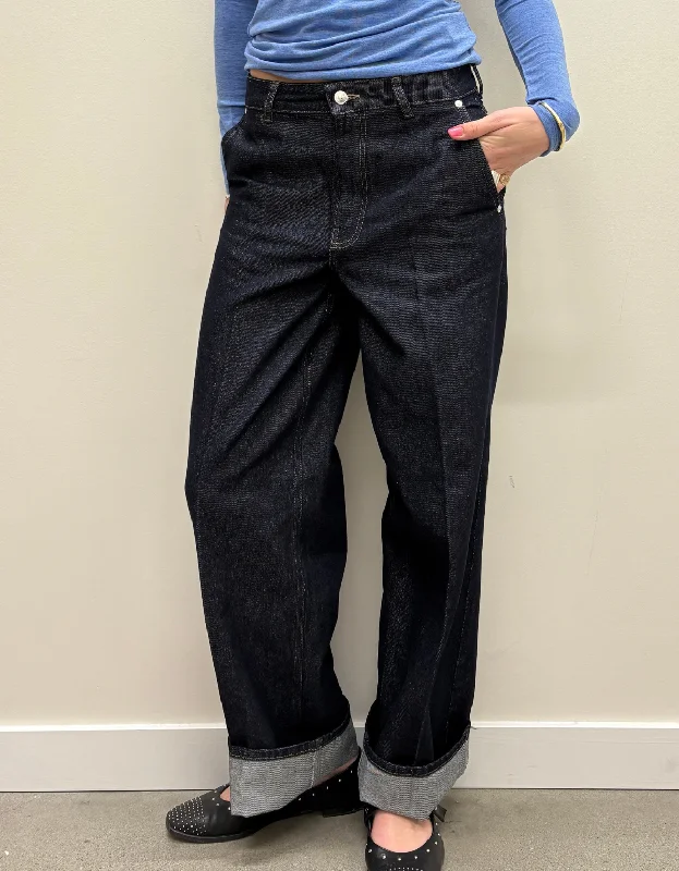 Columbus New Denim Trousers in Dark Blue Denim Trousers Solid Black