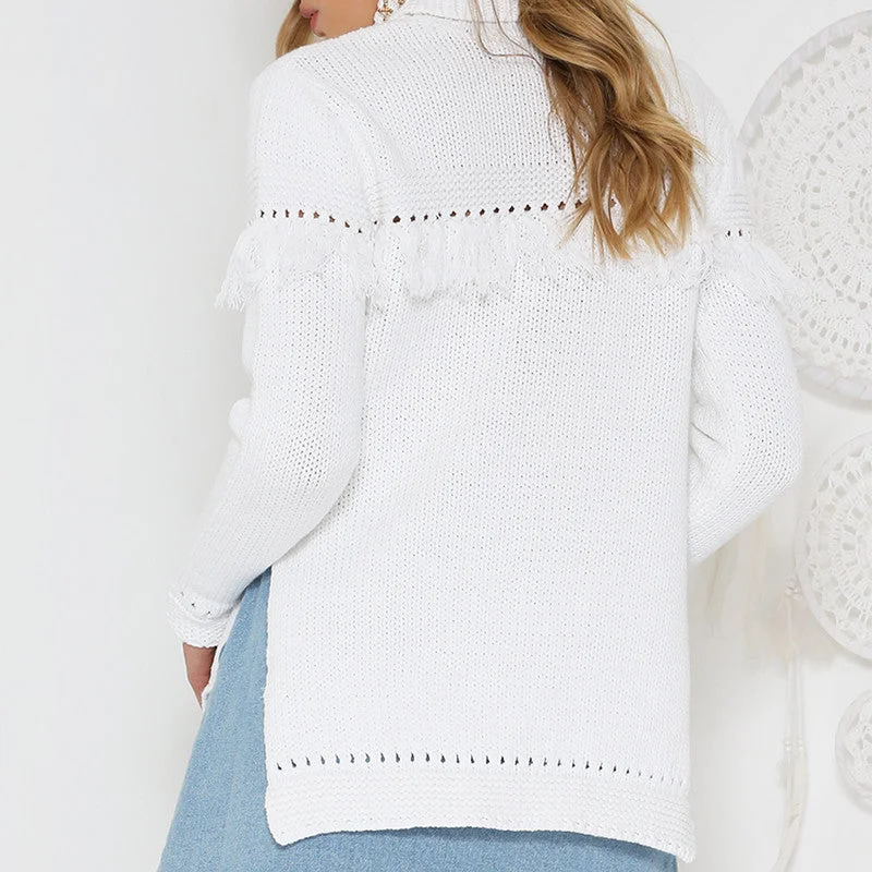 hollow out turtle neck casual jumper Winter pullover sweater Saggy Sleeve Comfort