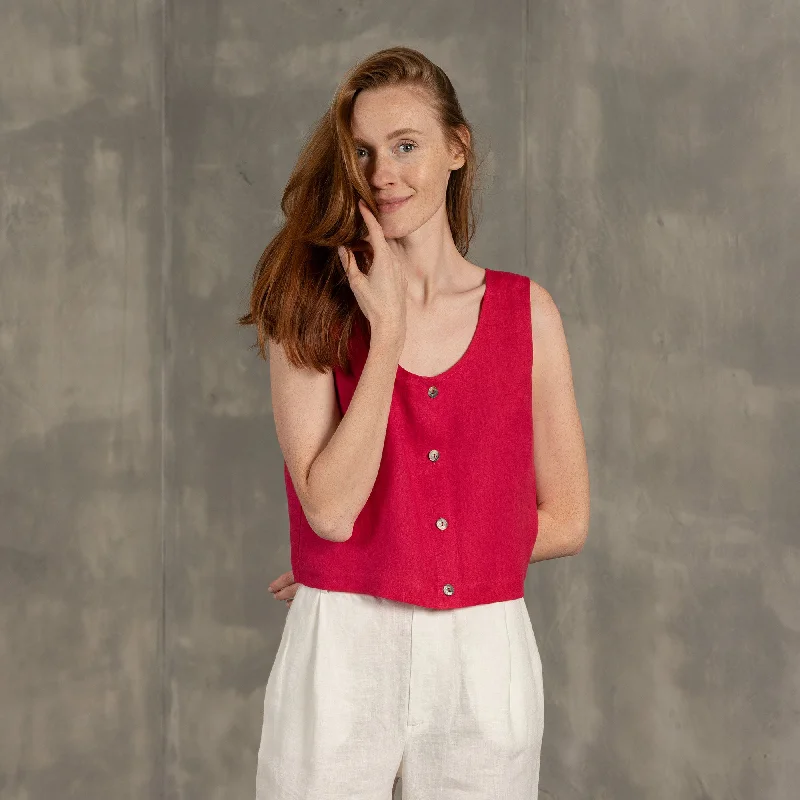 Button Front Crop Top Monica Terry Blend Velvet Blend Canvas Blend