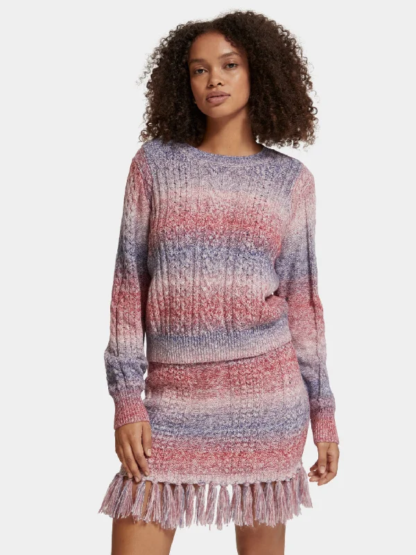 Space-dyed crewneck pullover Cable Knit Chunky