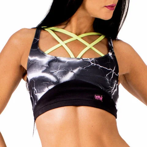 Elektra Crop Top - Black Lightning / Green Striped Floral Plaid