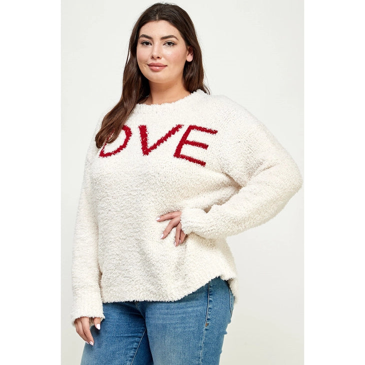 Plus Size Pullover Love Sweater Crew Neck Wool