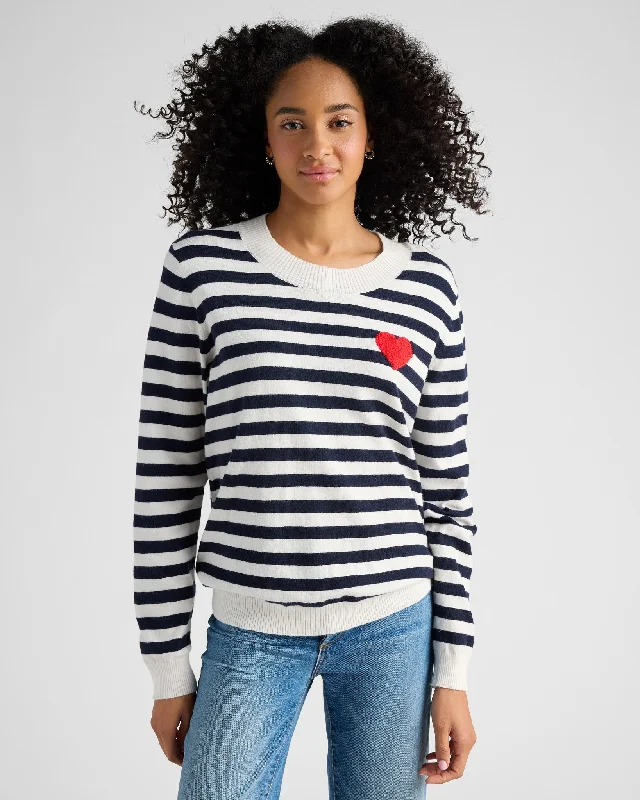 Crew Neck Stripe Pullover Faux Fur Trim