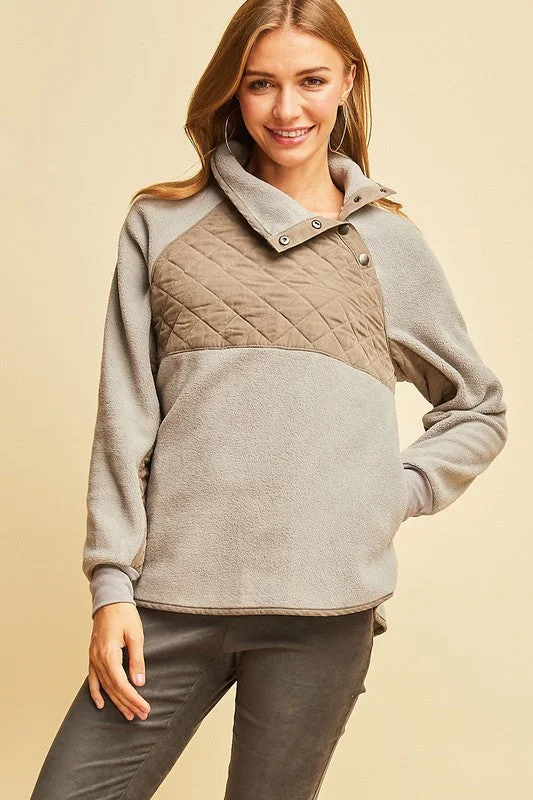 Fashion Colorblock Pullover in Grey One Shoulder Top