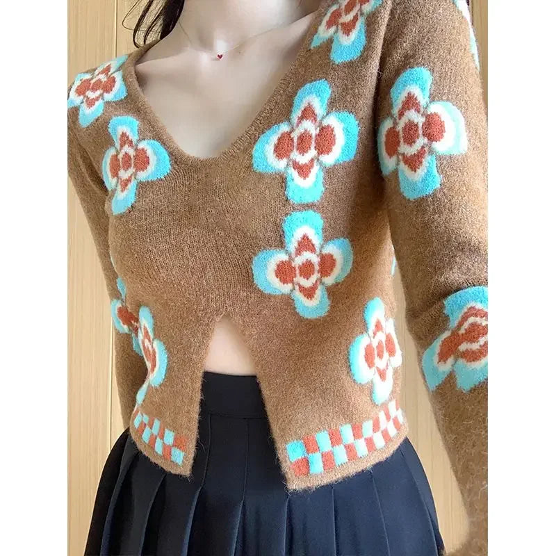 Lunivop Short Sweet Floral Print Slim Fit Crop Tops V Neck Knitted Sweaters Split Pullovers Preppy Style Japanese Korean Vintage Elegant Beaded Sequined Faux Fur Lunivop Short Sweet Floral Print Slim Fit Crop Tops V Neck Knitted Sweaters Split Pullovers Preppy Style Japanese Korean Vintage Elegant Beaded Sequined Faux Fur