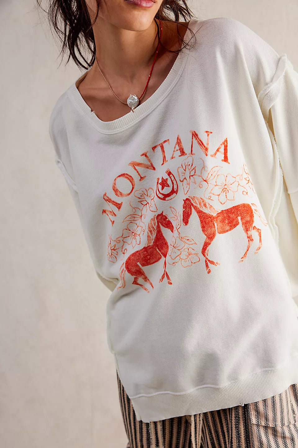 Free People We The Free Graphic Camden Pullover - COCONUT COMBO MONTANA Tight Sleeve Top Free People We The Free Graphic Camden Pullover - COCONUT COMBO MONTANA Tight Sleeve Top