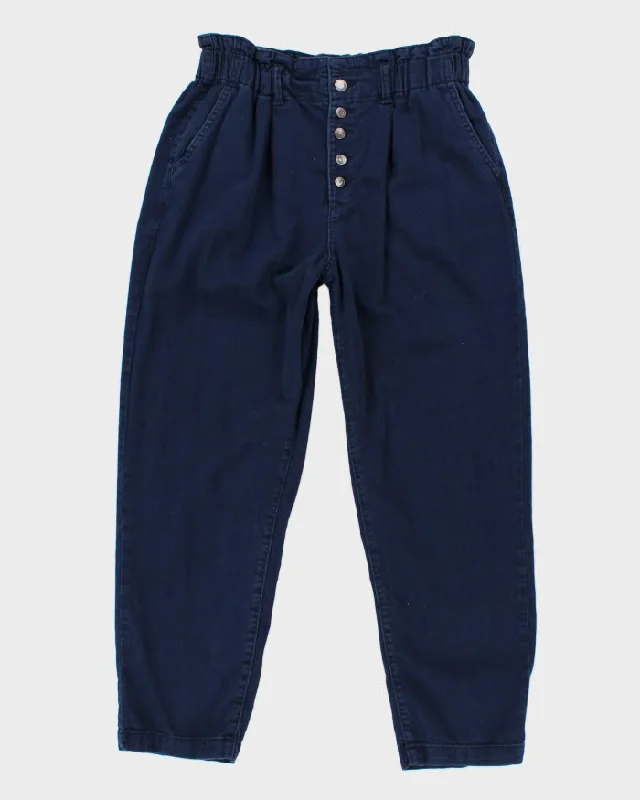 Women's Navy Paper bag Waist Trousers - W32 L26 Trousers Corduroy Warm