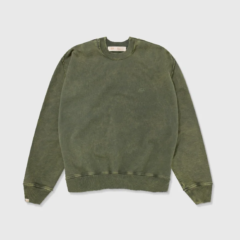 Core Washed Pullover - Military Green Lapel Neck Sweater