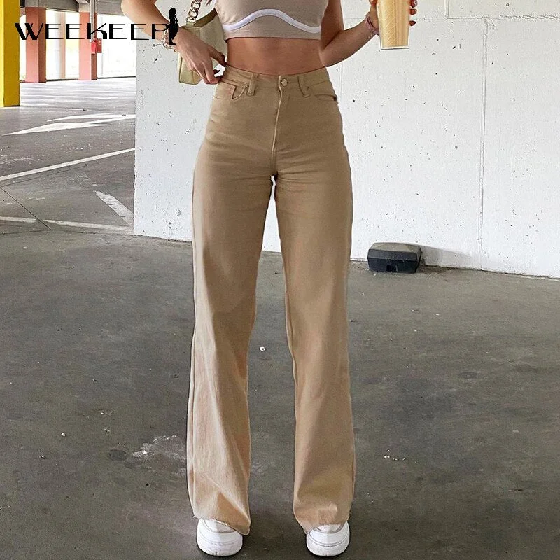 Weekeep Streetwear Loose Jeans Pants For Women Solid High Waist Denim Mom Pants Summer Casual Wide Leg Trousers Harajuku Fashion Trousers Leisure Comfortable Weekeep Streetwear Loose Jeans Pants For Women Solid High Waist Denim Mom Pants Summer Casual Wide Leg Trousers Harajuku Fashion Trousers Leisure Comfortable
