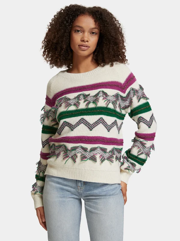 Fringe jacquard pullover Turtleneck Warm Pullover