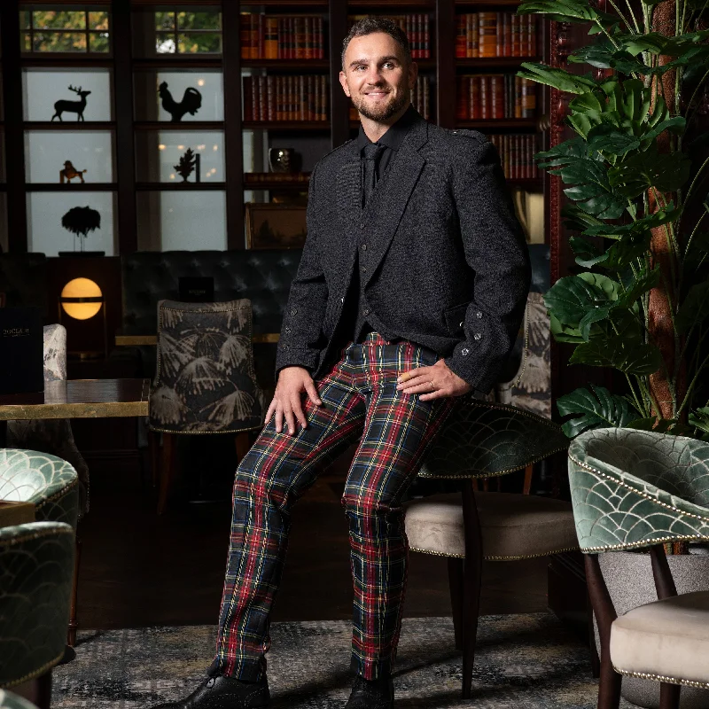 Mens Tartan Trouser - Black Stewart Trousers chic elegant
