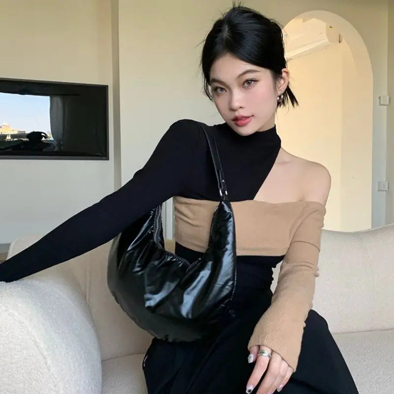 Lunivop New Autumn Personality Constrast Color Off The Shoulder Pullovers Y2k Aesthetic High Street Korean Clothes Vintage French Tops Honey Neck Pullover Lunivop New Autumn Personality Constrast Color Off The Shoulder Pullovers Y2k Aesthetic High Street Korean Clothes Vintage French Tops Honey Neck Pullover