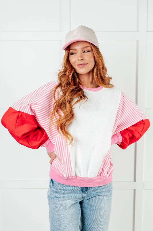 Hazel Blues® |  Stripes on My Sleeves Color Block Pullover Mock Neck Pullover