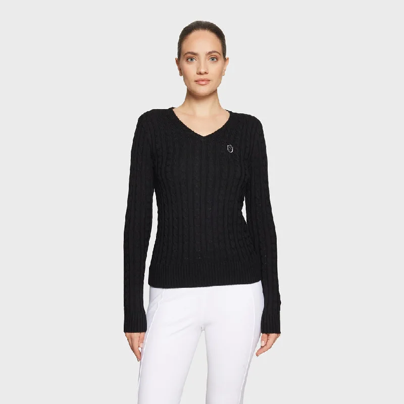 Samshield Ladies Pullover Lisa Winter Black Silver Ribbed Crew Neck
