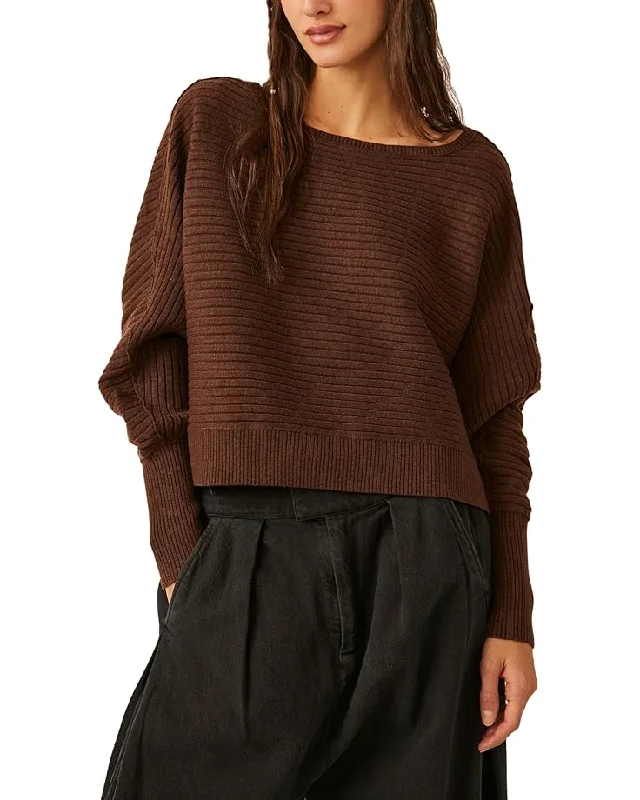 Free People Sublime Pullover Sweater - Chocolate Lava Asymmetrical Neck Pullover