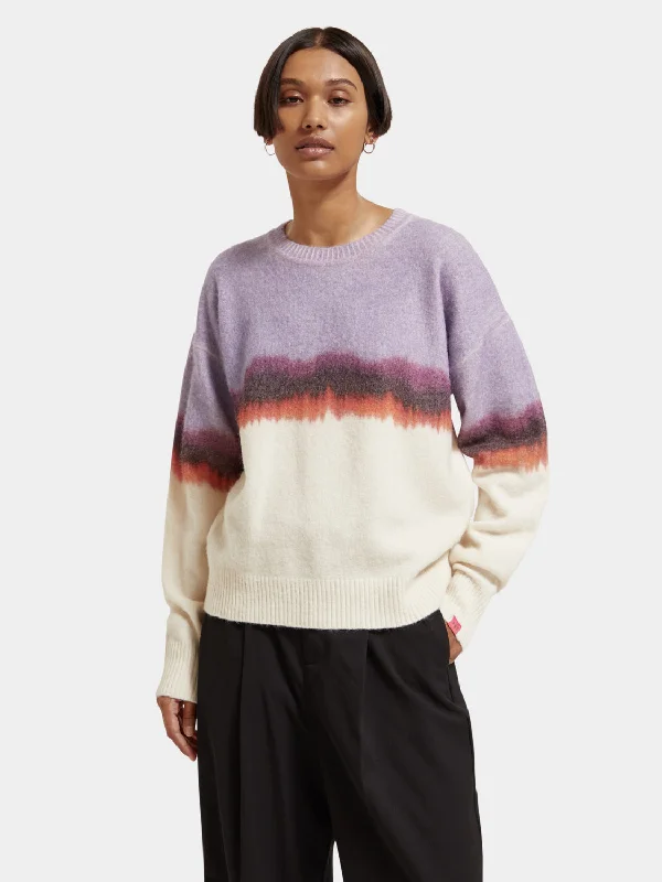 Fuzzy colourblock pullover Bardot Neck Top