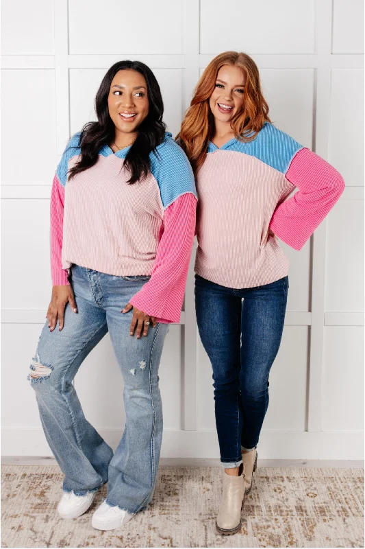 Hazel Blues® |  A-Tisket A-Tasket Color Block Pullover Wrist Length Sleeve