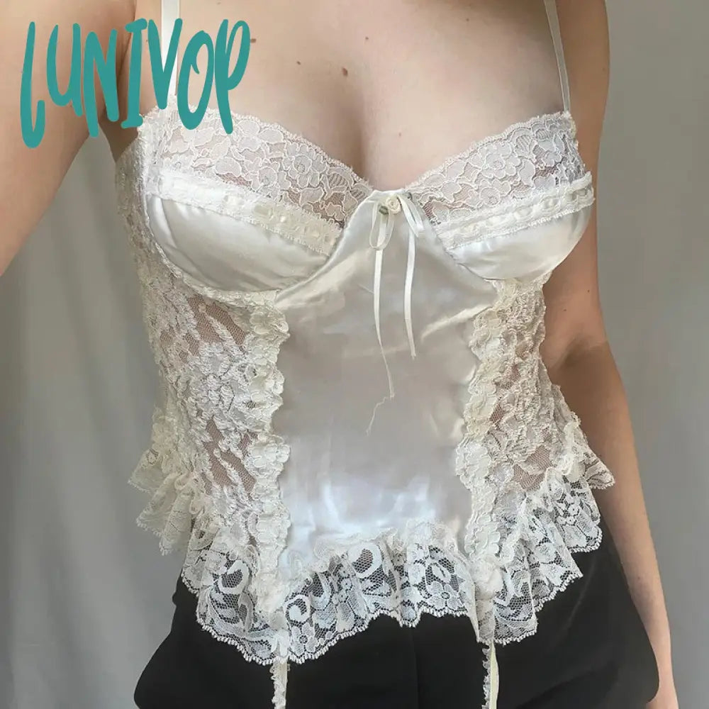Lunivop Y2k Fashion Strap Sexy Satin Top Camisole Lace Patchwork Chic Bow Slim Summer Crop Tops Female Short Elegant Outfits Zippered Front Buttoned Front Snap Front Lunivop Y2k Fashion Strap Sexy Satin Top Camisole Lace Patchwork Chic Bow Slim Summer Crop Tops Female Short Elegant Outfits Zippered Front Buttoned Front Snap Front