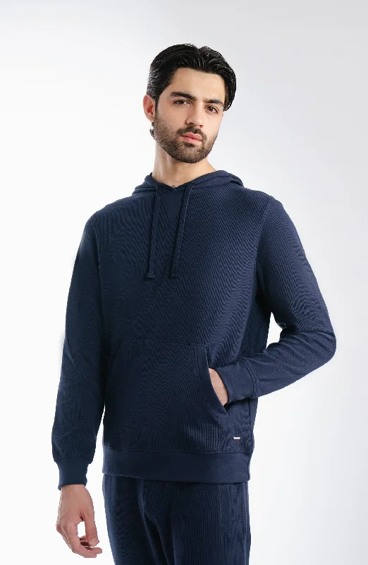 Waffle Pullover - Navy Blue High Neck Pullover