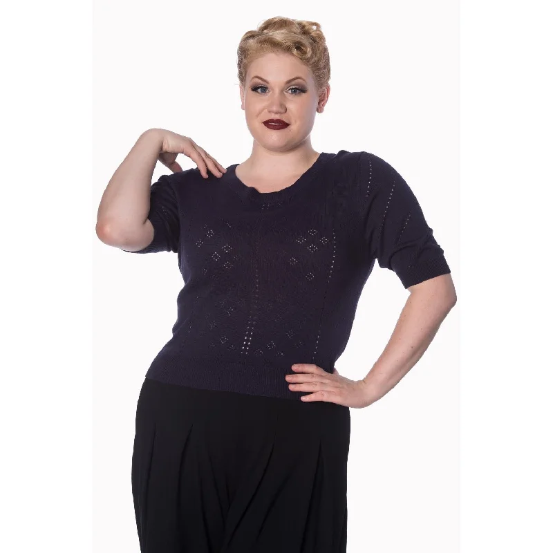 Banned Teardrop Pullover in Navy Sabrina Neck Pullover