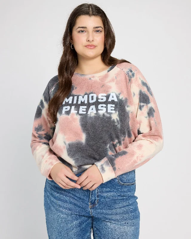 Plus Size Mimosa Please Tie Dye Graphic Pullover Chenille Soft Sweater